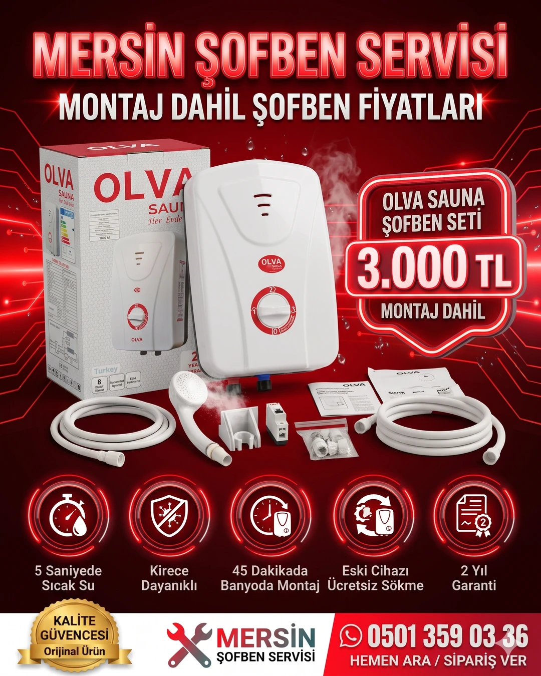 Olva Sauna 7500W Fertaş Elektrik Şofben Montajı
