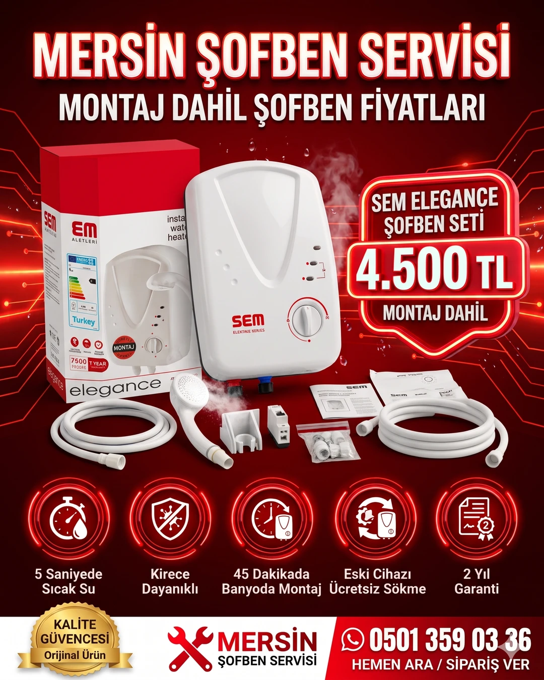 Sem Elegance 7500W Fertaş Elektrik Şofben Montajı