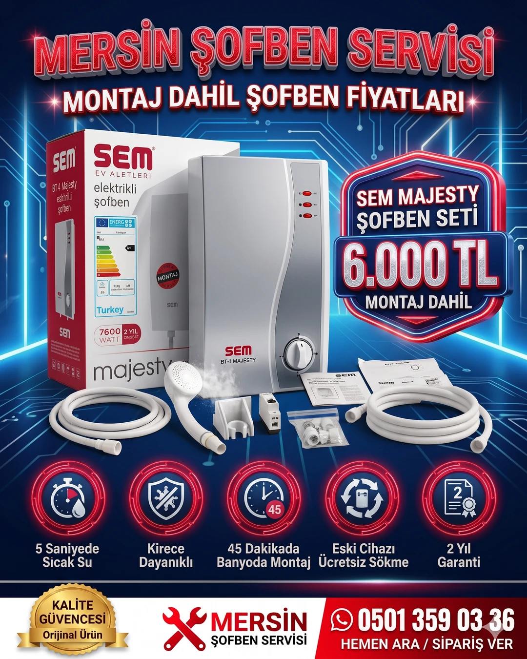 Sem Majesty 7000W Fertaş Elektrik Şofben Montajı