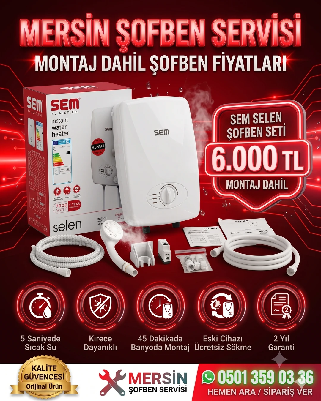 Sem Selen 7000W Fertaş Elektrik Şofben Montajı