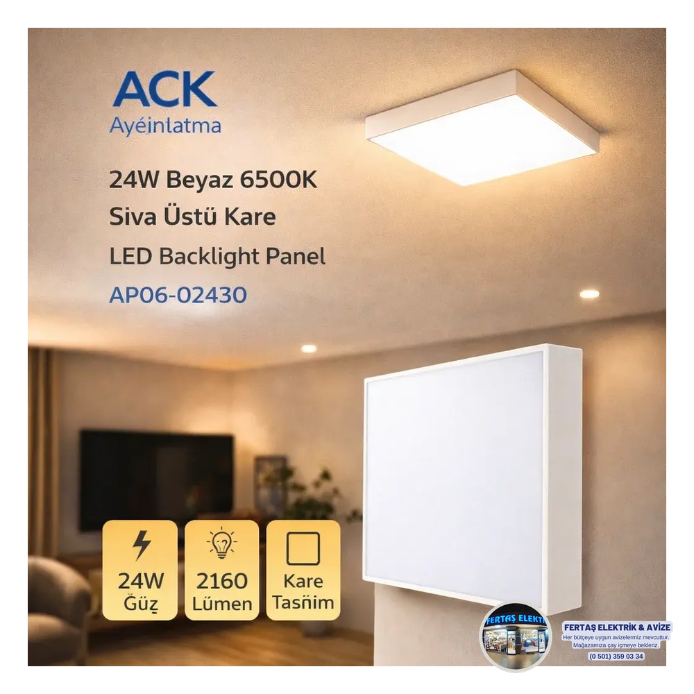 ACK 24W Sıva Altı Kare Backlight LED Panel 6500K