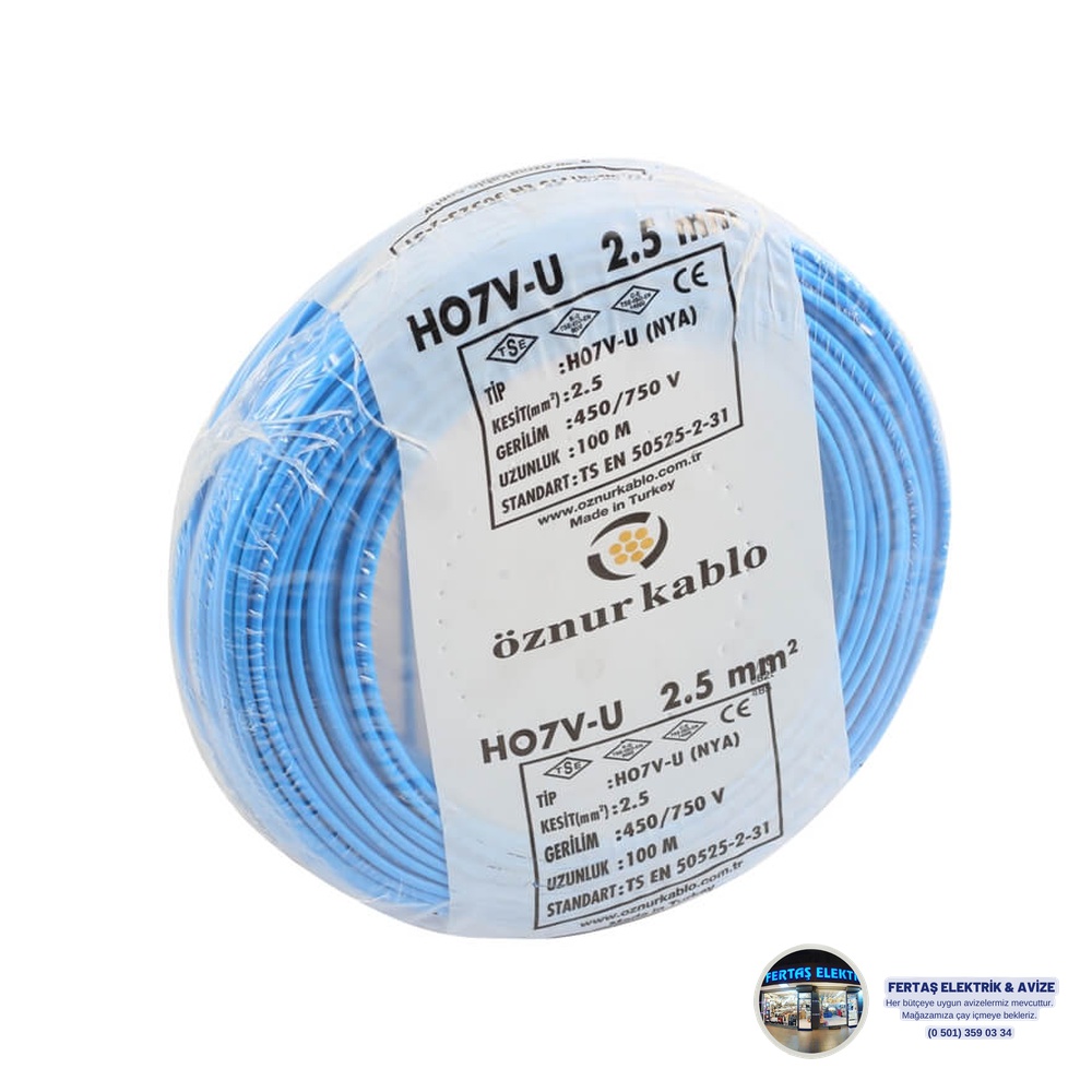 Öznur 1x2.5 mm² NYA Tek Damar Tesisat Kablosu Mavi (100m)