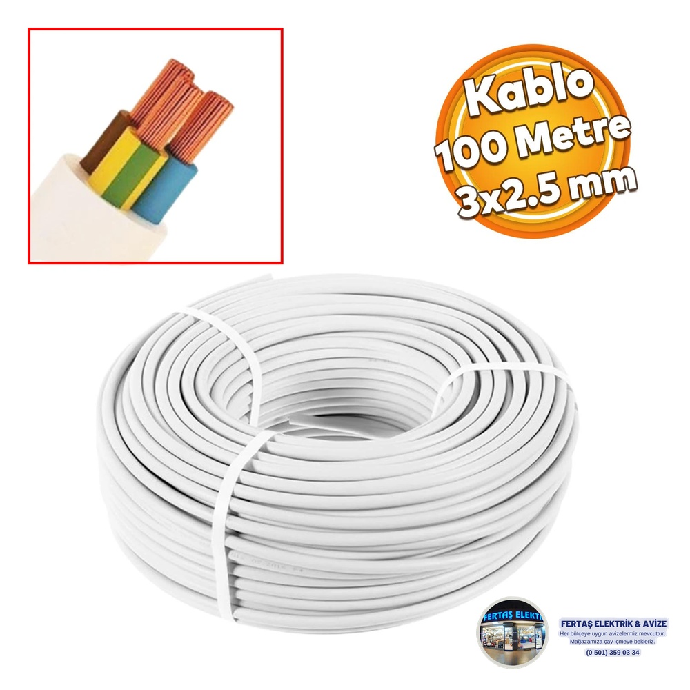 Öznur 3x2.5 mm² TTR Çok Damarlı Esnek Bakır Kablo (100m)