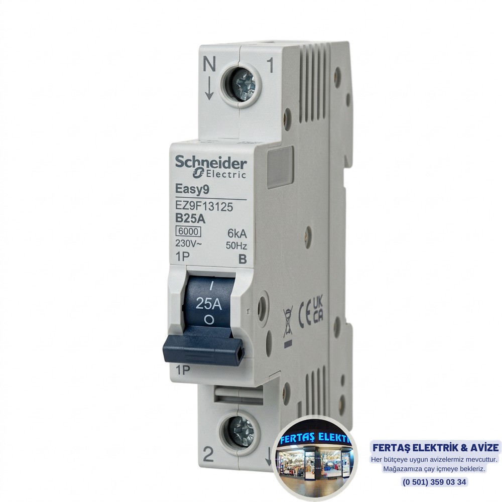 Schneider Easy9 25A B Tipi 1 Fazlı Otomatik Sigorta (6kA)