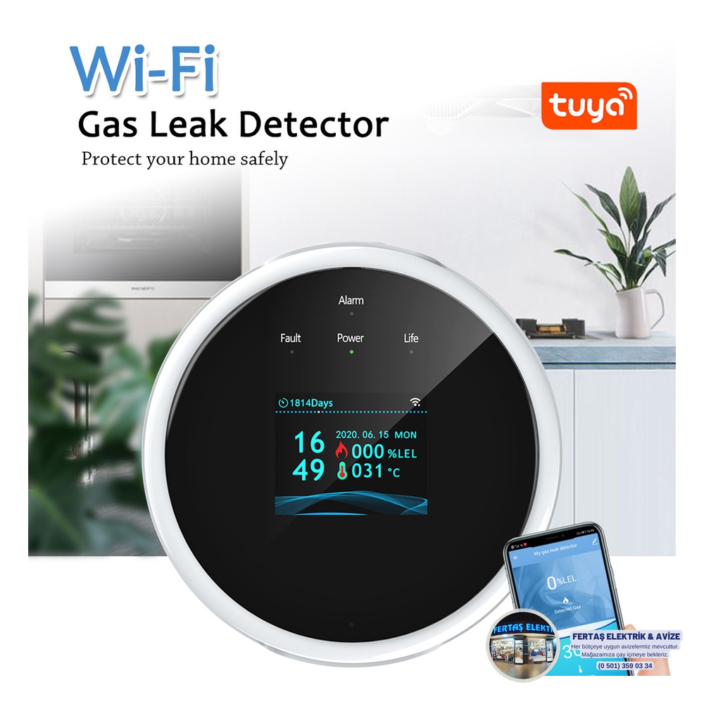 Tuya Akıllı WiFi Gaz Kaçağı Dedektörü Sesli Alarmlı